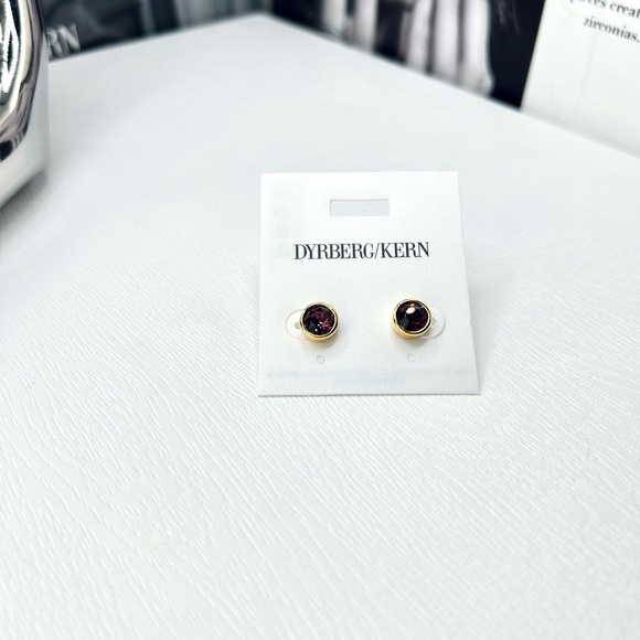 Gold Amethyst Stud Earrings | Hypoallergenic | Crystal Purple | Gift-Ready NWT - Picture 3 of 4